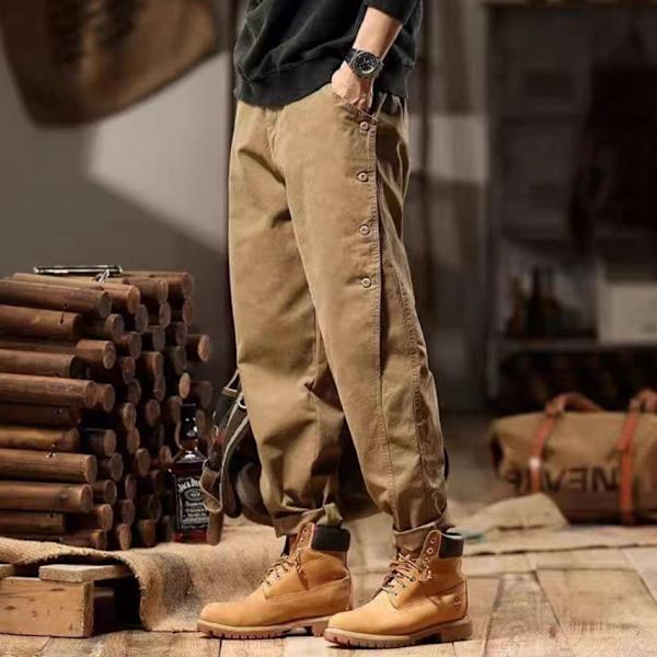 Amerikanske Retro Workwear Bukser Mænd Forår Og Efterår Mode Mærke Løs Og Enkel Trykt Lige Vår Fritid Bukser Mænd Khaki XXL