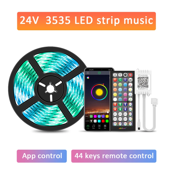 (EU-kontakt) LED Strip Light RGB 5050 Music Sync Färgbyte Känslig Inbyggd mikrofon, App LED-lampor DC12V Flexibel 24V 20m