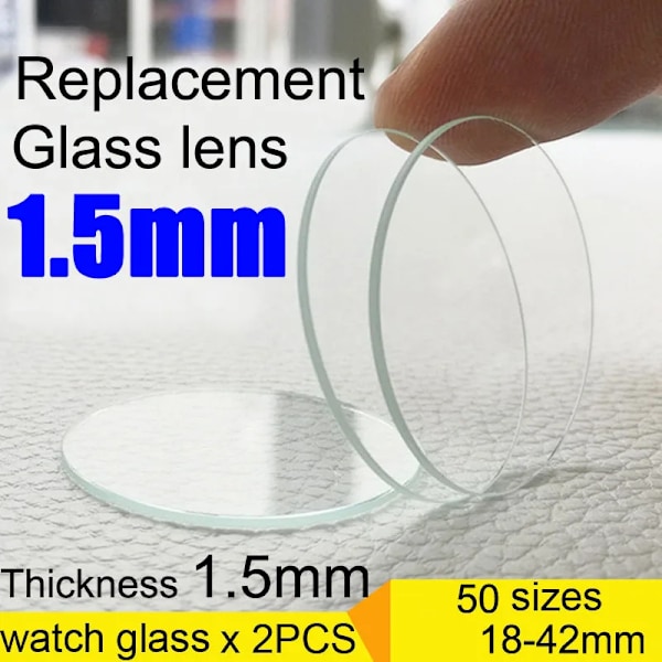 2 stk. Flade Tykkelse 1,5 mm Runde Urglas Krystal 18 mm-42 mm Smartwatch Udskiftningslinse Glas Spejl Ur Reparationsværktøjer Diameter 19.5mm Thickness 1.5mm