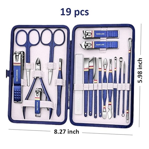 9-19 delar/set Nagelklipparset i rostfritt stål Nagelklippare Set med Vikbar Väska Manikyrset Sax Smink Skönhetsverktyg Green 19 pcs