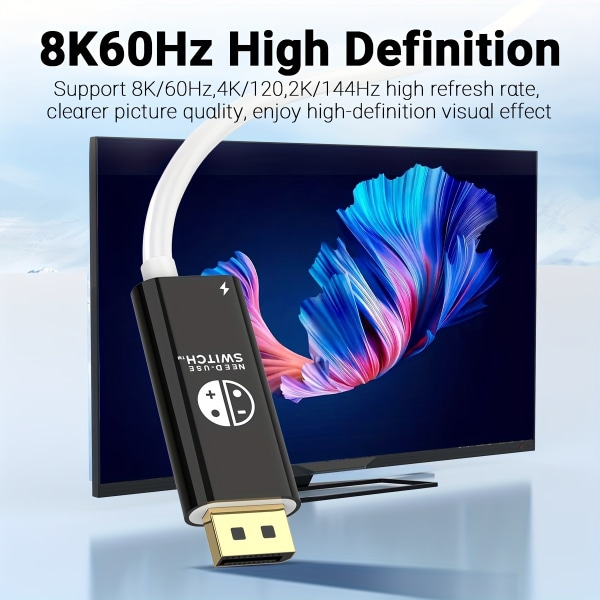 USB C till skärmport 8K@60Hz 4K@120Hz USB Typ-C till DP 201,17 cm kabeladapter [Thunderbolt 3/4-kompatibel] För Switch MacBook12 Red And Blue