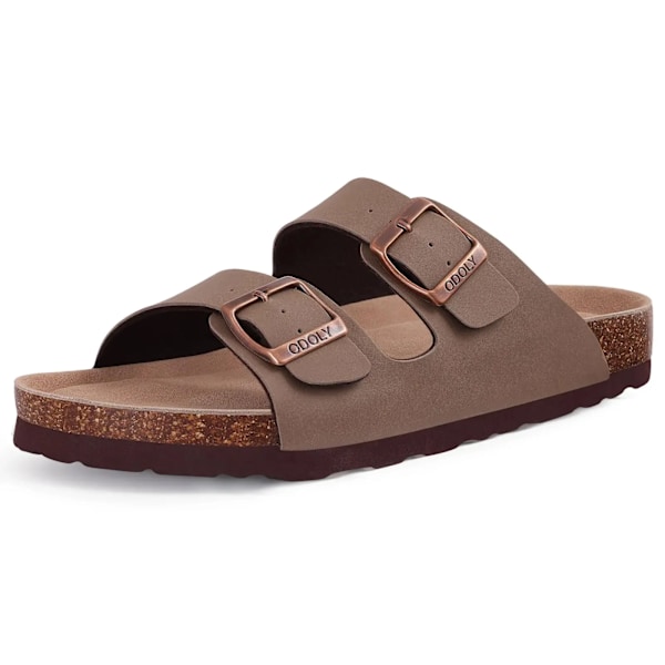 Pallene Nya Mode Kork Tofflor För Kvinnor Män Läder Tuede Flats Sandaler Sandaler Sommar Par Strand Sandals Med Justerbar Spänne Spänne. PU-BN5 40