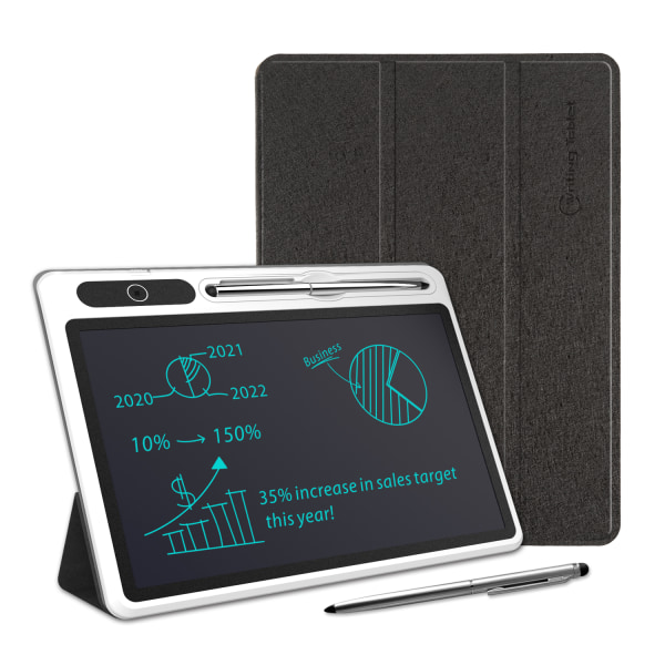 23,62 cm LCD-anteckningsbok, LCD-skrivplatta med case i läder, elektronisk ritbräda för digital handstilsblock Doodle Board Halloween 9.3"28K-Note BLACK
