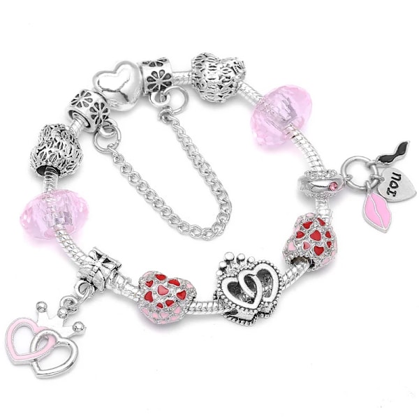 Baopn European Rosa Hjärta Till Hjärta Pärlor Charm Armband För Kvinnor Fit Varumärke Armband & Bangle Par Smycken Dropshippning 030 16cm