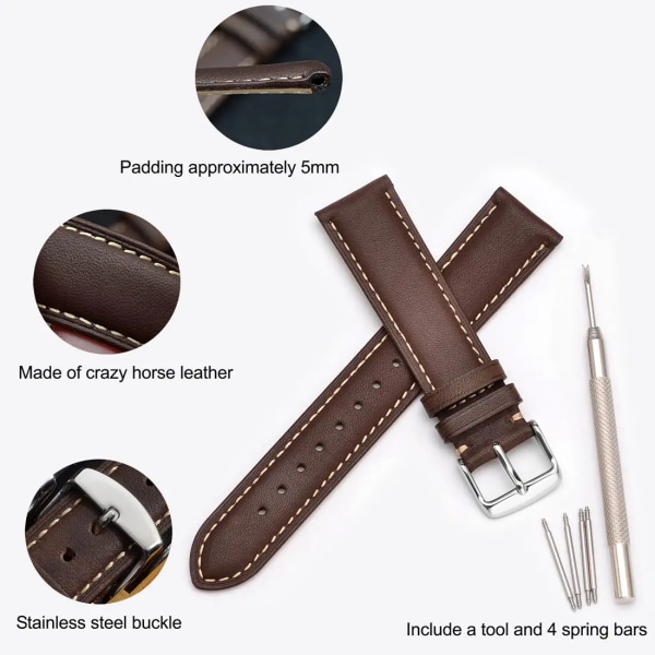 Watch i äkta läder 14 mm 16 mm 18 mm 19 mm 20 mm 21 mm 22 mm 23 mm 24 mm Ersättningsband Armband för män kvinnor Cinnamon Brown-B 19mm