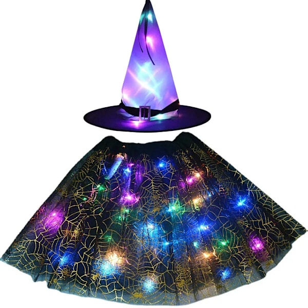 Kvinde Børn Pige Lysende Led Glow Lights Alv Heks Hat Stjerne Skjold Edderkop Web Troldmand Kostume Fest Gave Halloween Festivaler 7 for teens or women