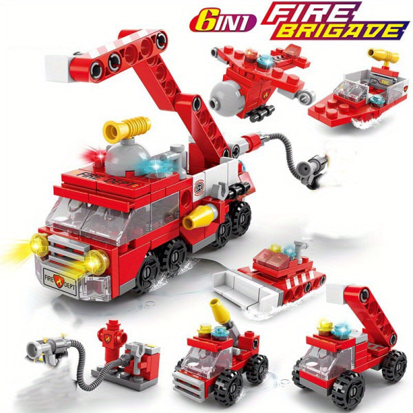 6-i-1 brandkårsbilmodell byggklossar