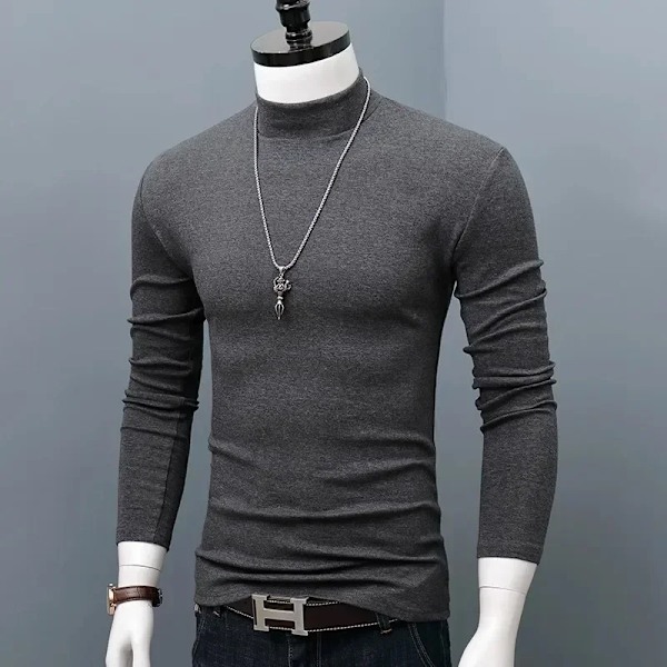 Langærmet T-shirt Termisk Underundertøj Topper Mænd Vintertøj Termisk Skjorte Efterår Mænds Vinterstrømper Høj Hals Tynd Slim Fit Style1 Dark Grey 4XL