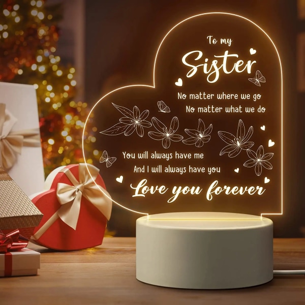 3D Led Night Light Presents for Sisters - Systers presenter för födelsedagspresent, examenspresenter, USB driven nattlampa i akryl Black base 7colours