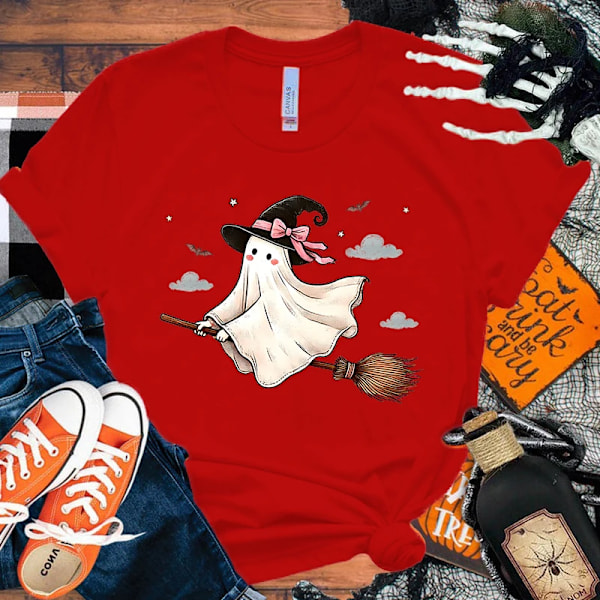 Halloween Boo Print T Skjorta Kort Ärm O Nacke Lös Kvinnor Sommar Cool Kvinnor Tee Tröjor Toppar Kläder Red S