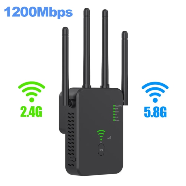 1200Mbps trådlös wifi-repeterare Wifi-signalförstärkare Dual-Band 2.4G 5G WiFi-förlängare 802.11ac Gigabit WiFi-förstärkare WPS-router 2.4G 5.8G 1200Mbps EU Plug