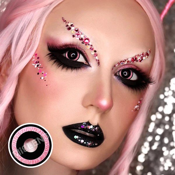 Bio-Essens 2St Halloween Cosplay Kontaktlinser Rosa Röda Linser Multi-Färgade Lense Anime Cosplay Lenses Mode Lins Anime Yandere pink 0