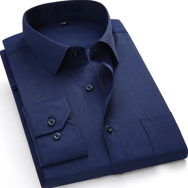 8XL Pure Color Office Formell Business Social Work Klassisk skjorta Långärmad skjorta för män Casual mäns vit klänning skjorta svart 1213 navy blue G2651 47