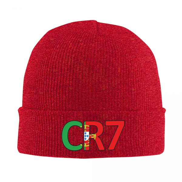 CR7 Ronaldo Soccer Legend Stickade Kepsar Dam Skullies Beanies Höst Vinter Mössa Akryl Varm Cap Red One Size