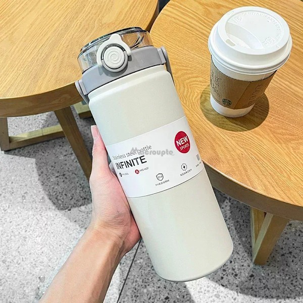 1.2L Large Capacity Thermo Bottle with Straw Stainless Steel Thermal Water Bottle Keep Cold and Hot Thermos Cup Vacuum Flask White 1200ML