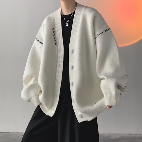 Trøje Rock Mænd Løs Retro Japansk Stil Lazy Style Sweater Forår Og Efterår Mode Par Cardigan V Hals Strikkede Efterår Og Vinter Black XXL