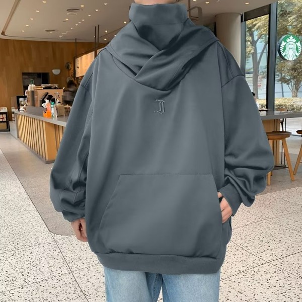 Amerikansk Fashion Mærke Mekanisk Style Coat Turtleneck Hooded Trøje Mænd Og Kvinder Løs Par Casual Top Forår Og Efterår Ny Light Gray Thin XXL