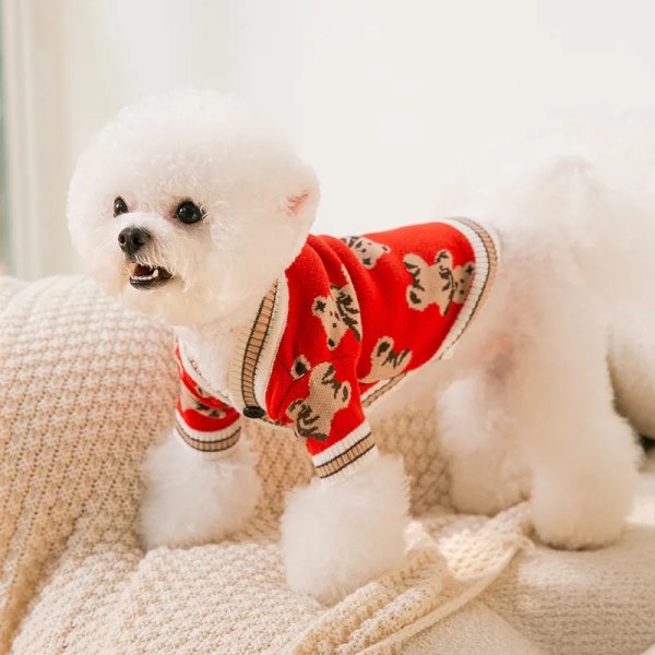 Stickad hundtröja för hund i college stil för små hundar Varma valpkläder Chihuahua Yorkie-rock Husdjurstillbehör Black M