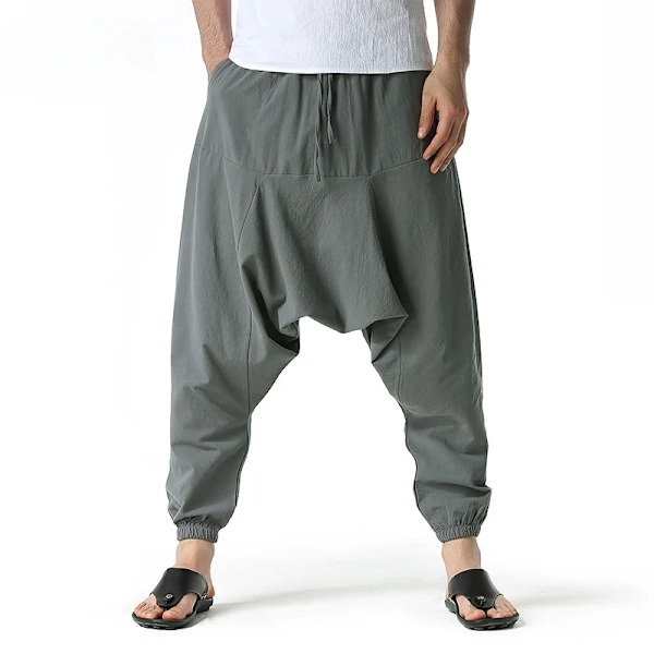 Mænd Bomuld Og Lin Bukser Harem Bukser Baggy Casual Oversize Løs Joggere Brede Ben Bukser Yoga Løs Skrivebukser S Hip Hop gray US S