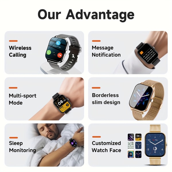 Ny Smart Watch 4,65 Cm gratis rem trådlöst samtal/mottagning av stillasittande påminnelse stegräknare Lämplig för IPhone/Android-telefoner män och kvinnor