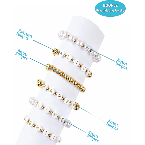 900st CCB brev Pärlor för smyckestillverkning Kit ABS pärlor Pärlor Set DIY Armband Halsband WHITE