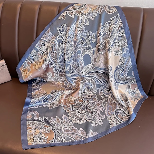 Luksuriøs Blomstermønstret Silke Firkant Tørklæde Kvinder Blød Satin Tørklæde Hårbånd Tørklæde Hoved Hijab Dame Pandebånd Foulard Taske Bånd 04 70x70CM