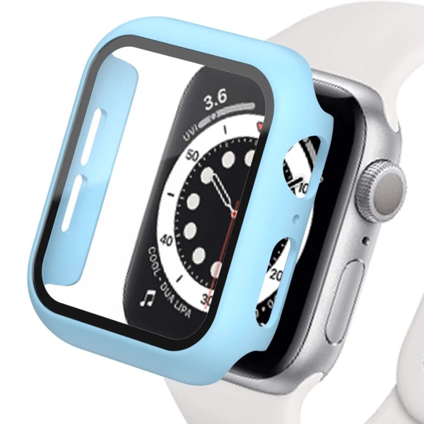 Glas+Matt Watch Cover för Apple Watch Case 45mm 41mm 44mm 40mm 42mm 38mm Bumper+Screen Protector för Iwatch SE 8 7 6 5 4 3 2 1 Light Blue 42MM Series 3 2 1