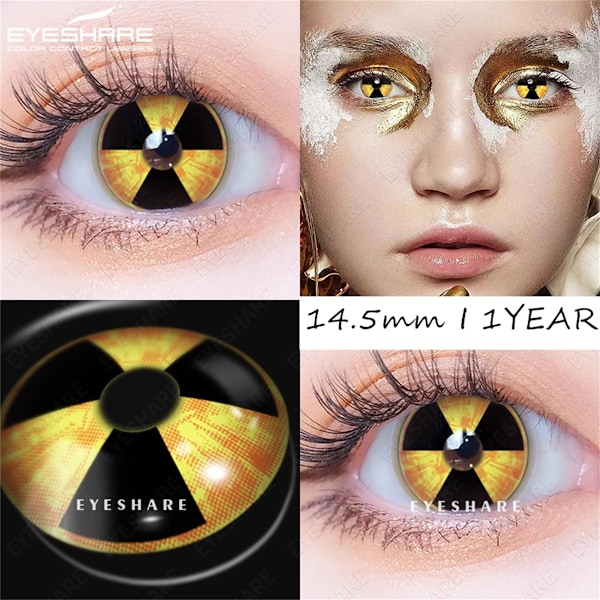 Eyeshare Halloween Färgad Kontaktlinser Crazy Red Kontaktlinser Anime Black Eye Lenses 1Pair(2Stk) Cosplay Skönhet Smink Lins HD60-YELLOW 0