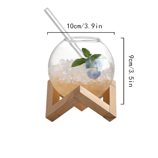 Drikkeglas med Træstativ Kreativ Månens Runde Form Drikkeglas Cocktailkop Smoothie Frugt Månejuice Kop Transparent 01 other