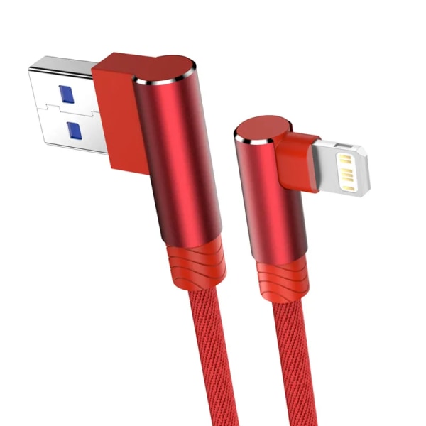 90 graders USB laddarkabel för iPhone 14 13 12 11 Xs Max Xr X 8 7 6 Plus 5 SE iPad Origin Mobiltelefon Lång Kort Datasladd 3m Red 1m