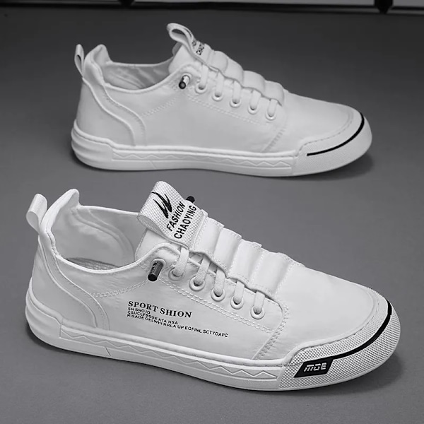 Mænd Lærredssko Mode Komfortable Letvægts Sneakers Rund Hoved Skridsikker Flad Gå Kørsel Loafers Zapatillas Hombre White 42