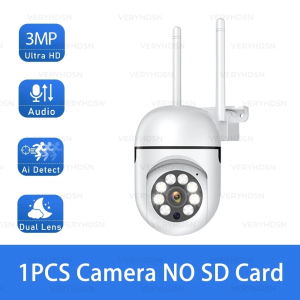 3MP PTZ WiFi IP-kamera Säkerhet Videoövervakningskamera Människodetektering Automatisk spårning Night Vision Utomhus Vattentätning UK Plug 3MP-NO SD Card-1PCS