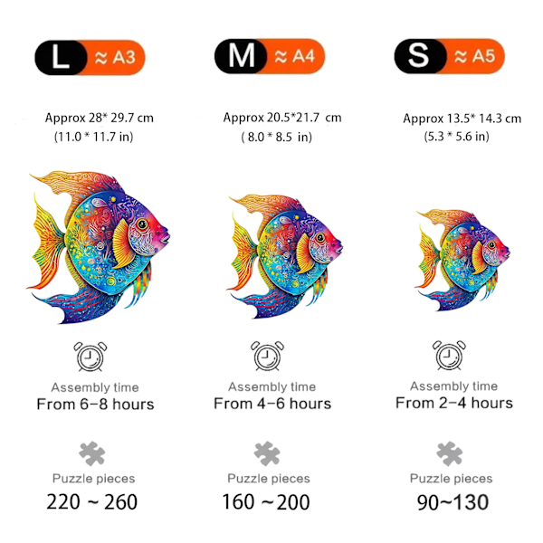 Høj kvalitet 3D Træpuslespil Fisk Fugl Dyr Form Kort Voksne Børn Legetøj Gave Familie Puslespil Spil Hjem Dekoration M120-A3