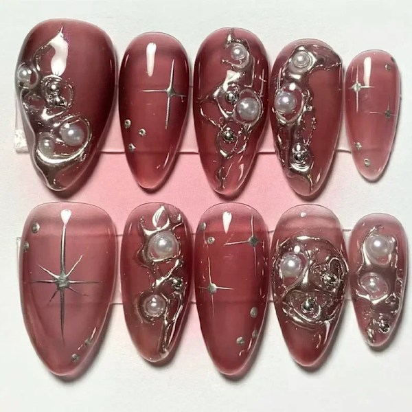 24 stk. Pink Almond Falske Negle Butterfly Ballet med Fransk Design Bærbar Falske Negle Enkle Kunstige Tryk på Negle Tips Kunst 10