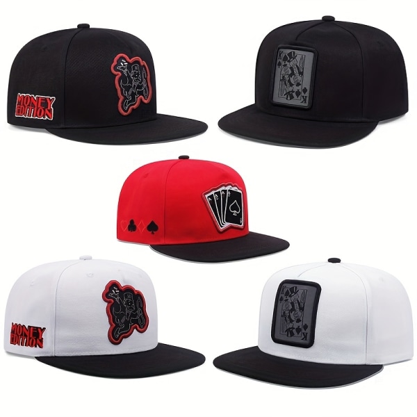 2st Trendiga Poker Snapback-hattar Unisex Hip Hop cap Lättvikts justerbara solhattar för kvinnor och män MO Red+A Red