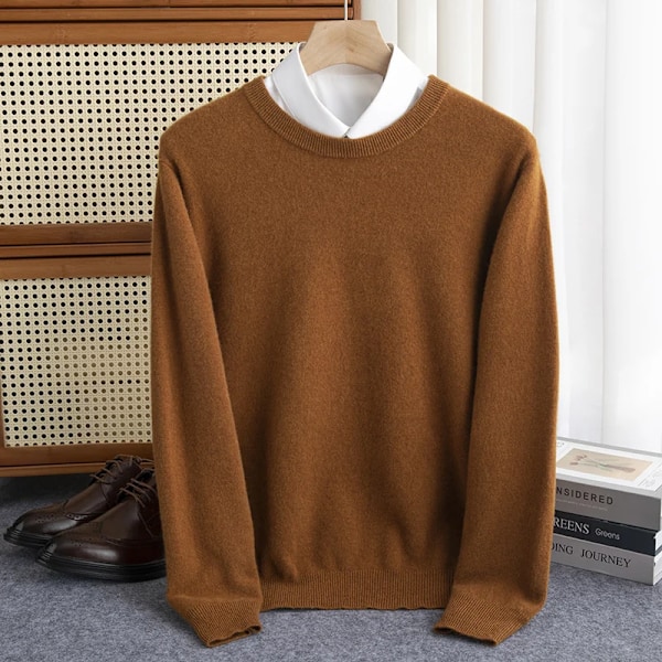 Ny 100% Ren Uld Trøje Mænds Efterår Vinter O-Hals Pullover Business Casual Base Trøje Strik Høj Grad Varm Mal. E Jumpere black XXL(90-100kg)