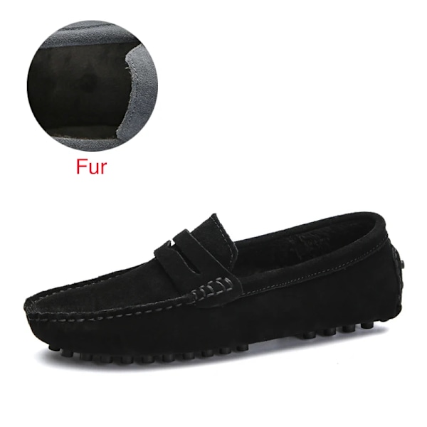 Dekabr Størrelse 49 Store Mænd Loafers Bløde Moccasins Høj Kvalitet Forår Efterår Ægte Læder Sko Mænd Varm Flad S Kørselssko 02 Fur Black 7.5