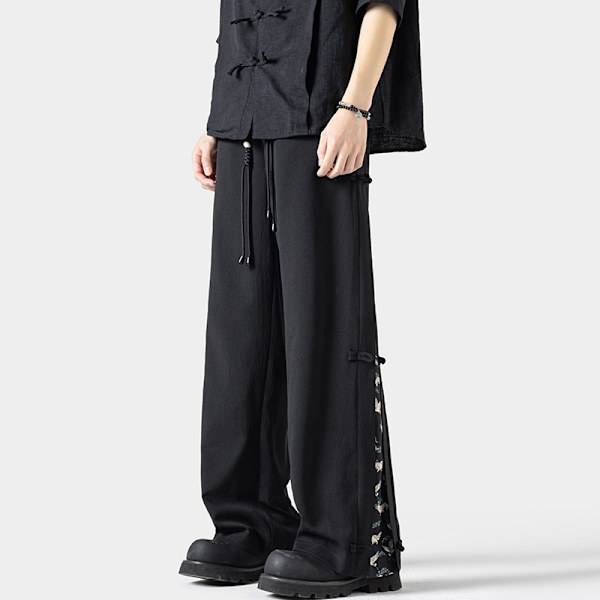 Silk Byxor Män Sommar Tunn Lös Mode Märken Tonåringar Sport Breda Ben Drooping Rakt Svart Casual Byxor Black XXL