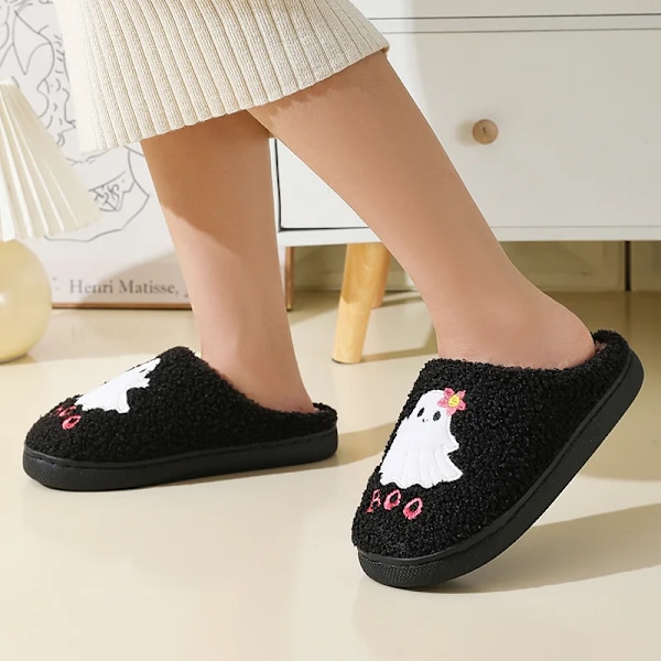 Halloween Style Hem Fluffy Toffpers Kvinnor Vinter Mjuk Sol Plysch House Toffpers Woman Flat Heel Casual Varm Bomull Skor 200 242 black 36-37