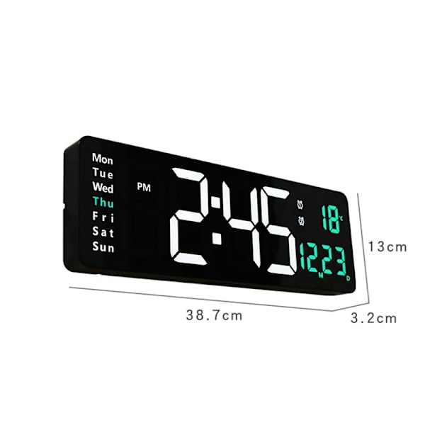 Digital Väggklocka 16 Tum Stor Väckarklocka Fjärrkontroll Datum Vecka Temperatur Klocka Dubbla Larm Led-Display Klocka 16 Inch White White