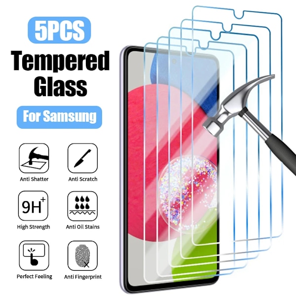 5Pcs Härdat Glas För Samsung Galaxy A13 A34 A12 A53 A14 A54 A52 A23 Skärmskydd För Same Sung A70 A71 A51 A32 A73 A50 A330 For A14 5PCS Tempered Glass