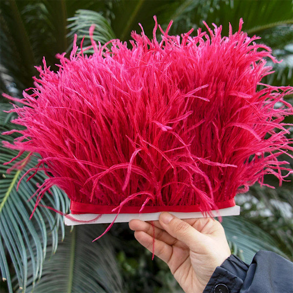 8-10CM Bløde Strudsefjer Trim Frynser til Kjoler Syning Naturlige Strudsefjer Bånd Tøj Dekoration Håndværk 1/5/10 Meter Watermelon Red 1 yards