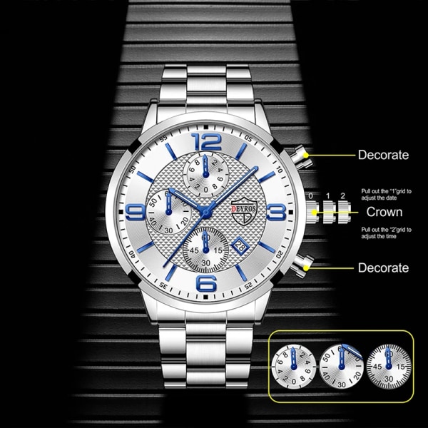 reloj hombre Luxury Business Herrklockor Rostfritt stål Quartz Armbandsur Herr Läderkalender Lysande klocka relogio masculino Black Silver
