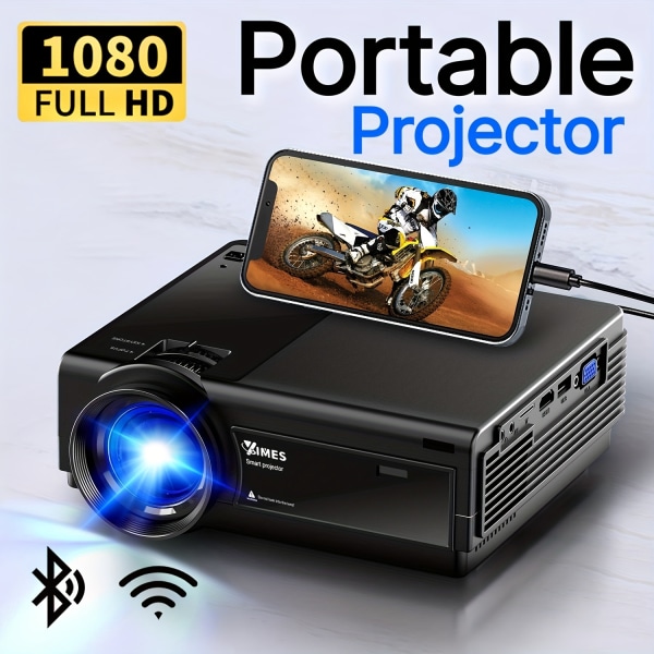 Projektor med WiFi och BT, Full HD 1080P miniprojektor för IPhone, 5G filmprojektor för kortfilm för hemmabio, liten utomhusprojektor Black