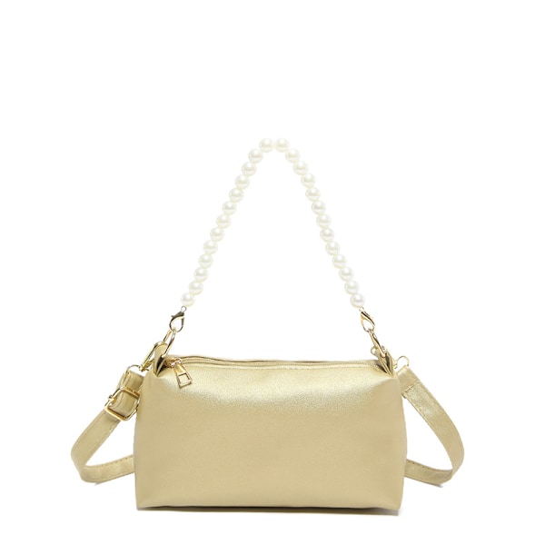 2024 Korean New Women's Bag Texture Pearl Chain Small Handbag Fashion Simple Soft Leather Shoulder Bag Gold