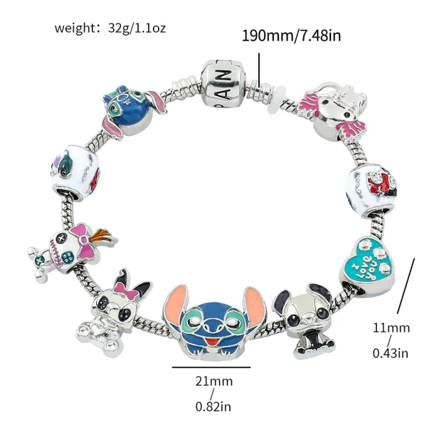 Disney Anime Lilo and Stitch Armband Söt Cartoon Stitch Pärlor Handkedja för kvinnor Flickor DIY Armband Smycken Tillbehör Stitch Bracelets 17cm