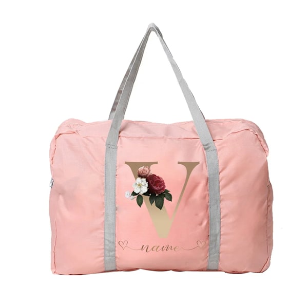 Personlig Resväska för Kvinnor Handväska Bagage Vikbar Gadget Organizer Stor Kapacitet Bokstav Rosa Tote Restillbehör pink name 15V