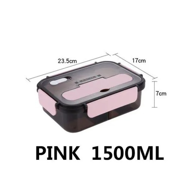 Transparent matlåda för barn Matförvaringsbehållare med lock Läcksäker Mikrovågsugn Mat Varmare snacks bento box japansk stil PINK 1500ML