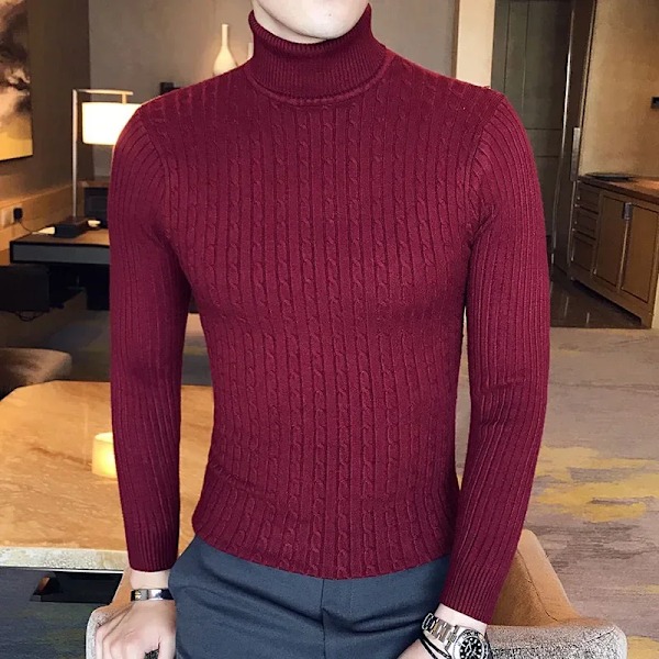 Ny Mænds Høj Hals Trøje Solid Farve Pullover Strikkede Varm Casual Turtlenecks Svedtrøje Woolen Mænd Vintern Toppe Udendørs. G01  grey XXL85-95kg