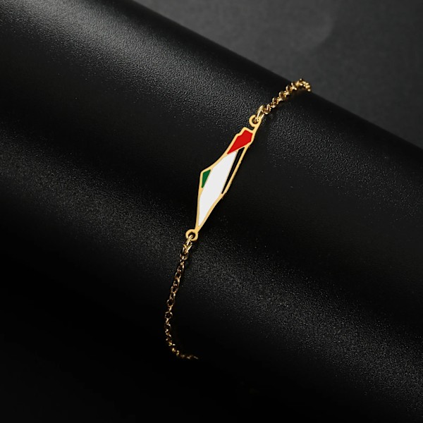 Palestina Karta Flagga Charm Armband För Kvinnor Dubbla Lager Pärlad Kedja Rostfritt Stål Land Geografi Karta Armband T Gold A 17-22CM